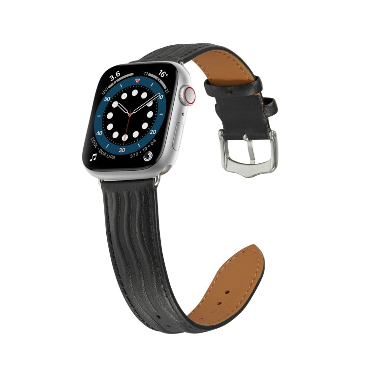 Embossed Line Genuine Leather Watch Band